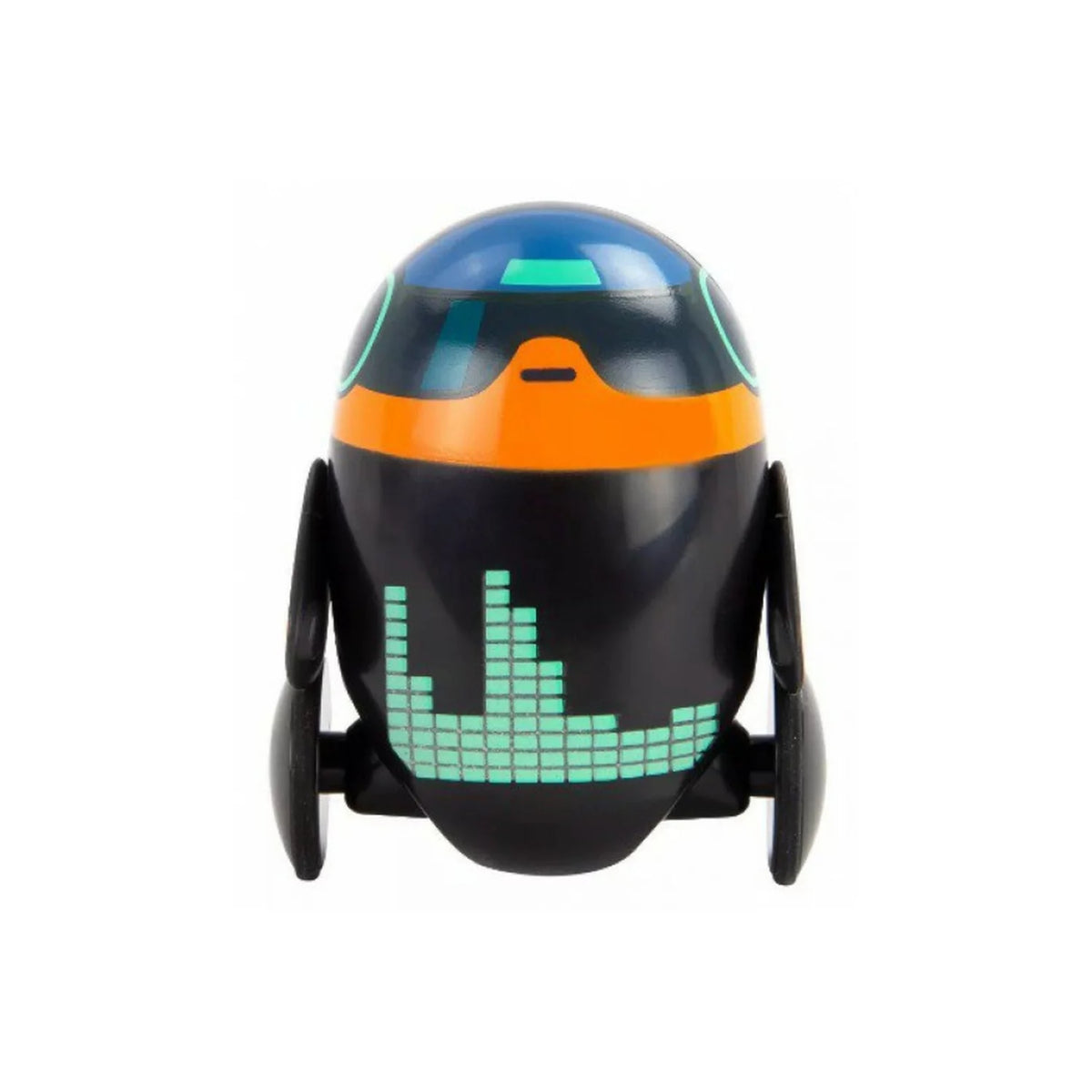 Black B-Bot with blue visor, orange band and green equalizer bars