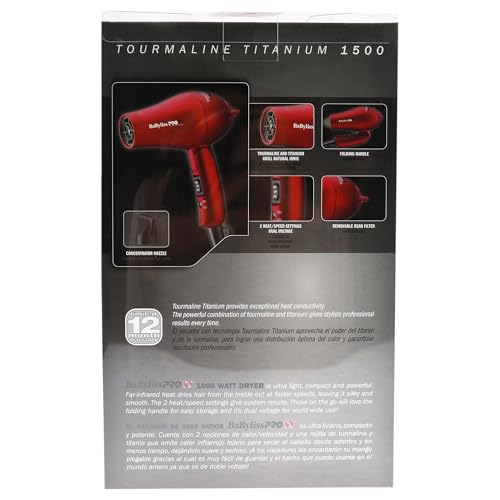 Back of the travel dryer box showing the red dryer, folding handle and nozzle