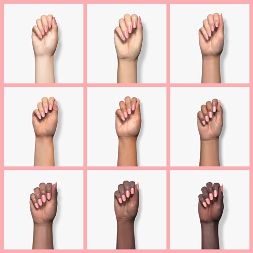 Grid of nine hands in different skin tones wearing the pink polish