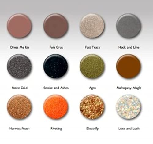 Swatch chart of twelve collection shades with the dusty rose shade top left