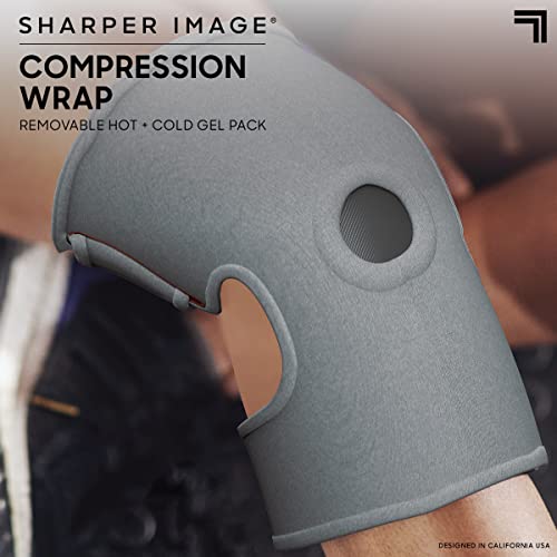 Close-up of the grey compression wrap fitted on a bent knee