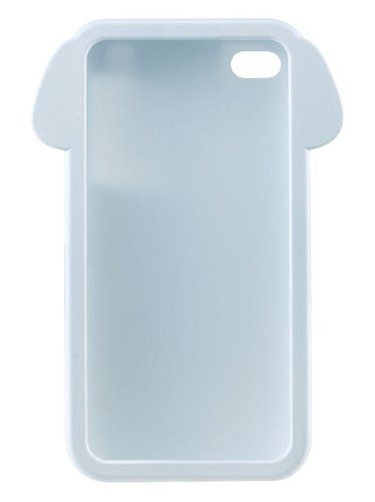 Back of the white dog-ear shaped iPhone case with camera cut-out