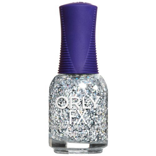 Small view of the Orly FX silver glitter polish bottle with a purple cap