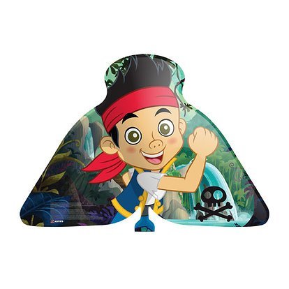 Inflatable kite printed with cartoon pirate boy Jake in a red bandana by a jungle waterfall