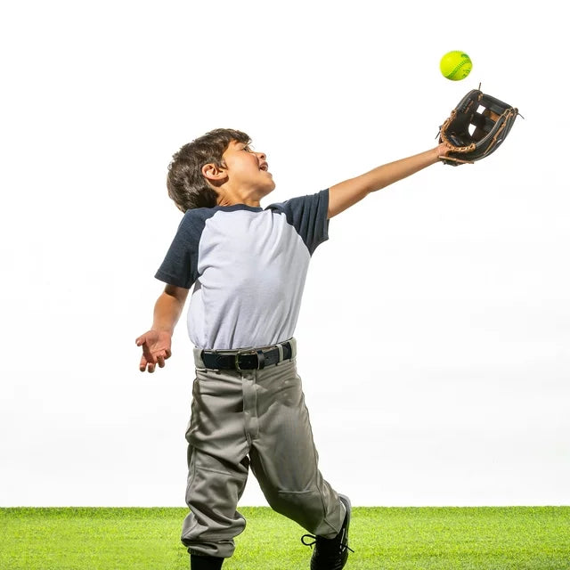 Glove palm with red Tee Ball and Ready to Play hang tags attached