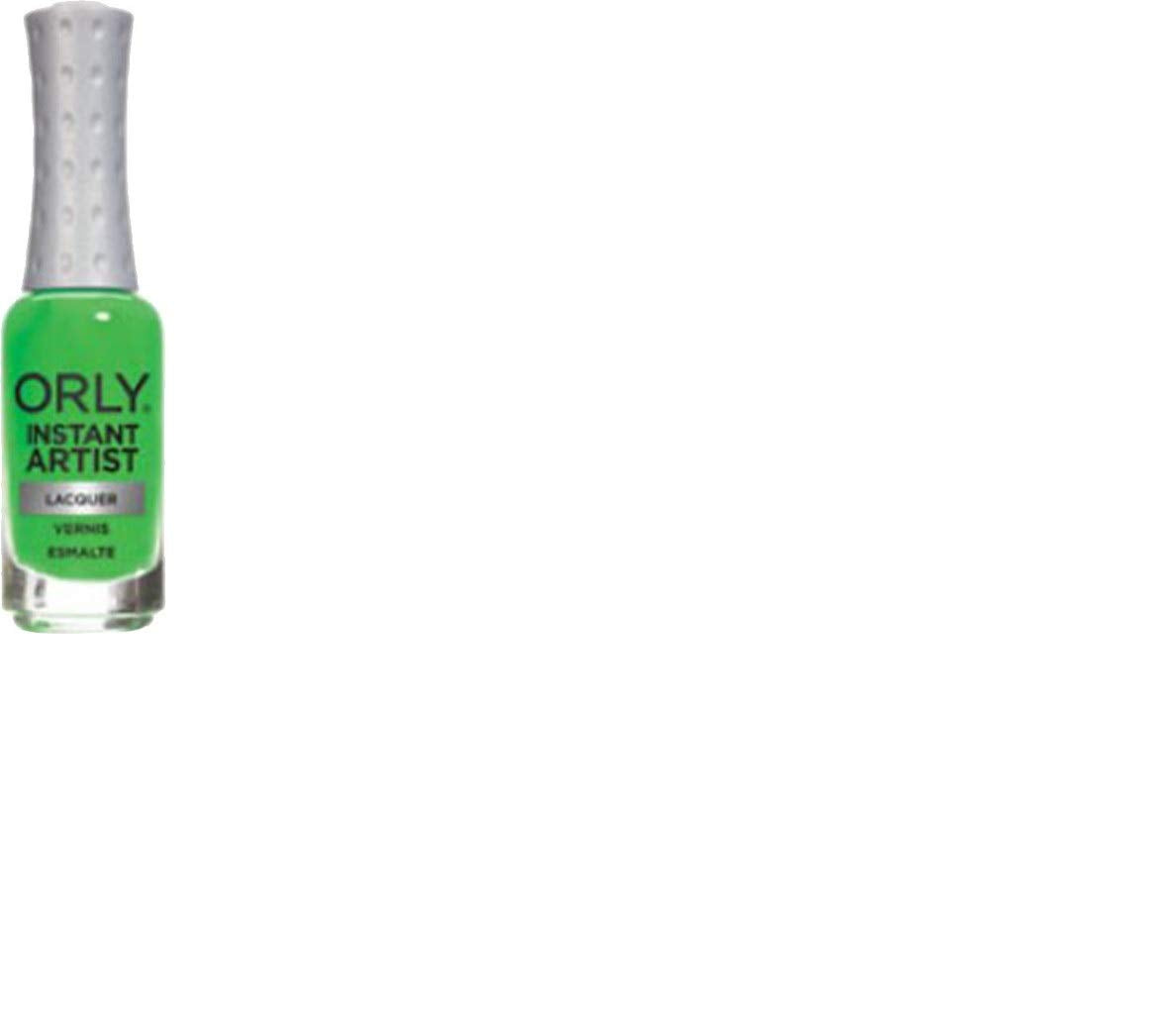 Slim bottle of bright green nail art lacquer with a silver dotted cap