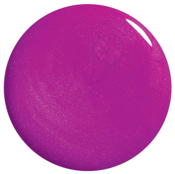 Round swatch of shimmery magenta nail polish colour