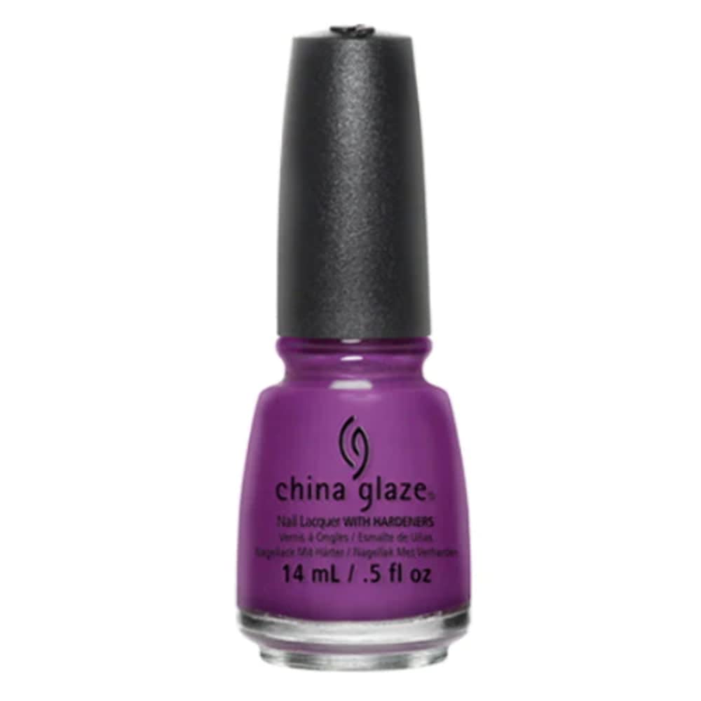 Bottle of bright purple creme nail lacquer with a black cap