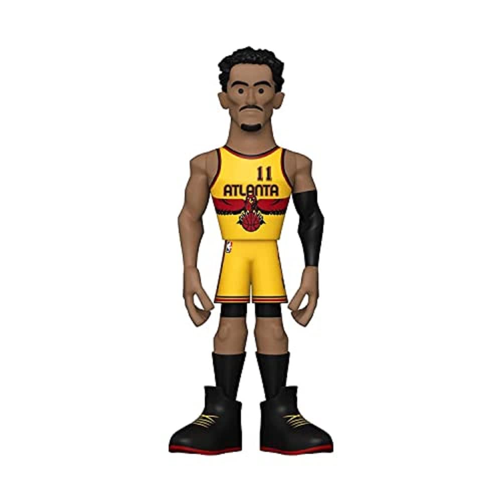 Trae Young vinyl figure in a yellow Atlanta number 11 jersey with a black arm sleeve