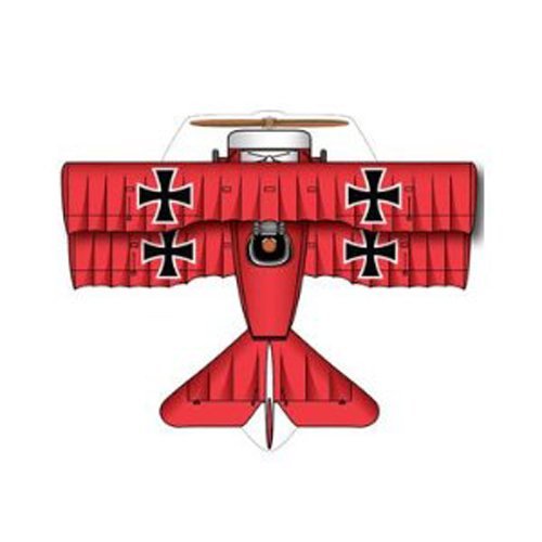 Red triplane mini kite with black crosses on the wings