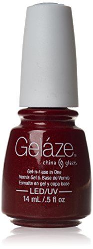 Bottle of deep ruby red shimmer gel polish with a white cap