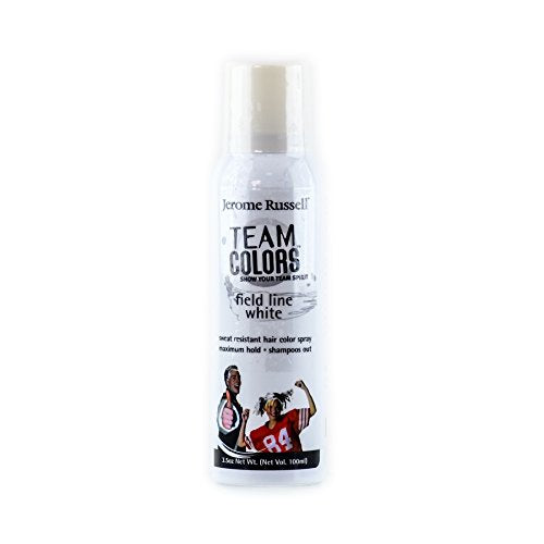 White can of field line white hair colour spray with sports fans on the label