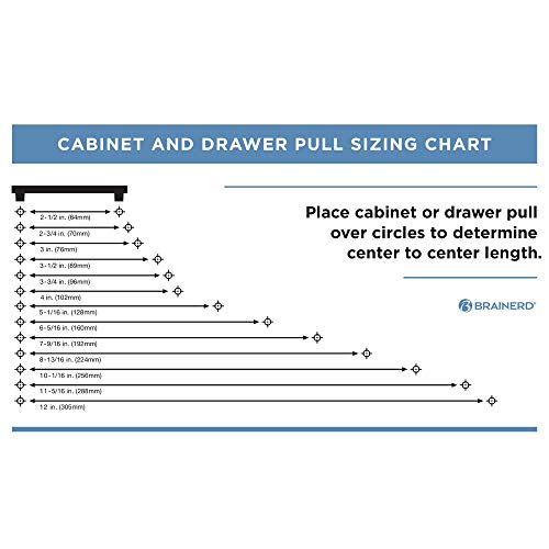 Sizing chart for cabinet pulls from 2-1/2 to 12 inches centre to centre