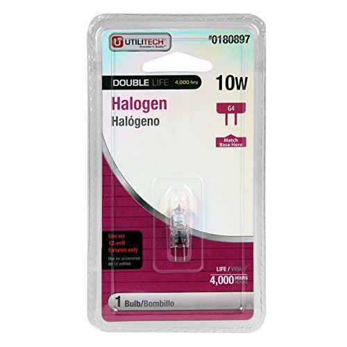 Utilitech 10W G4 bi-pin halogen bulb in blister pack, double life 4000 hours