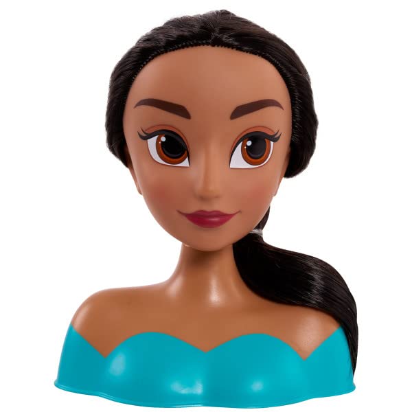 Front of the Jasmine styling head with brown eyes and black hair over one shoulder