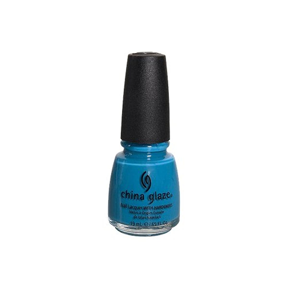 Bottle of bright blue creme nail lacquer with a black cap