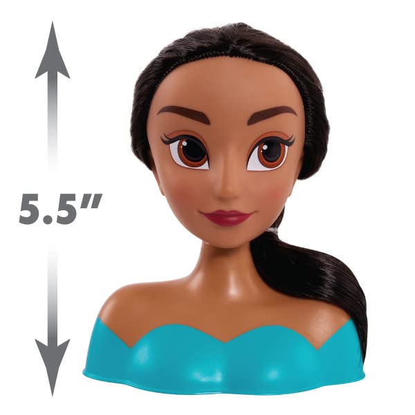 Jasmine styling head with a long black side ponytail shown at 5.5 inches tall