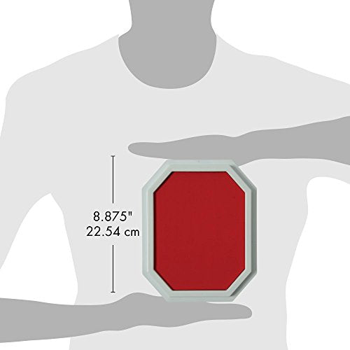 Size guide showing the red stamp pad held against a figure, 8.875 inches tall