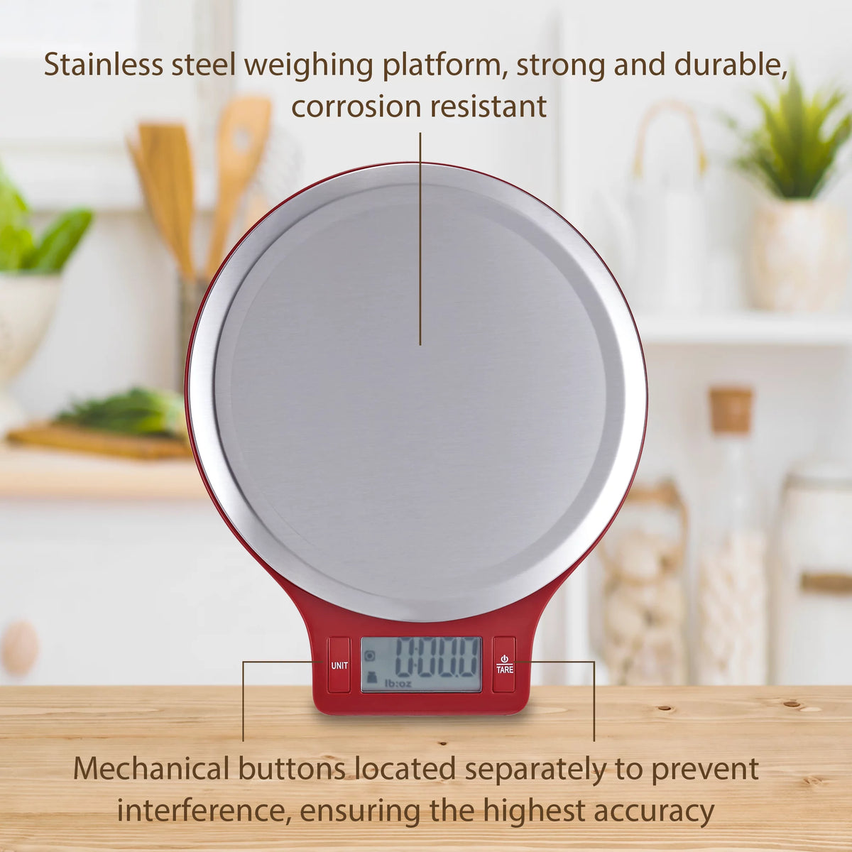 Redman Kitchen Scale Mainstays Round Stainless Steel Digital Kitchen Scale, Red – Realmdrop Shop