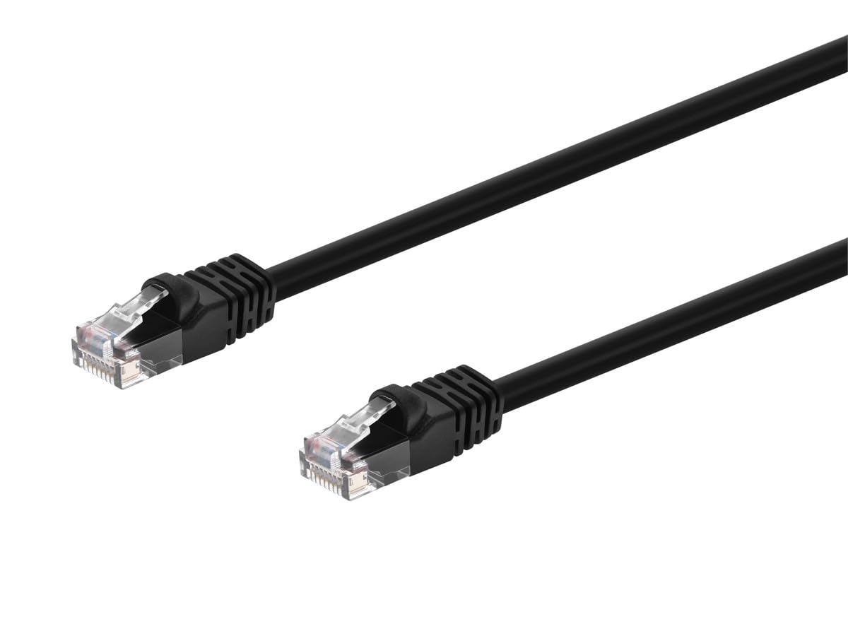 Black Monoprice Cat5e patch cable with both RJ45 ends shown