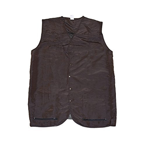 Chocolate brown nylon stylist vest with snap buttons and two zip pockets