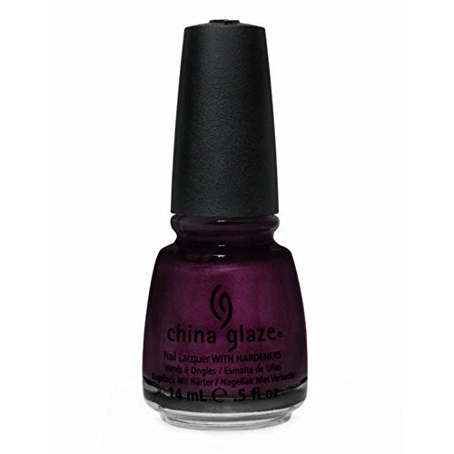 Plum berry shimmer polish bottle with a black cap, front view