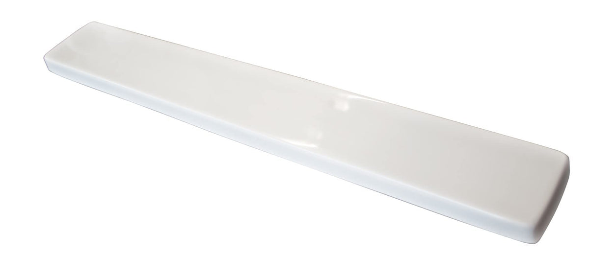 Solid white cultured marble side splash strip with rounded ends