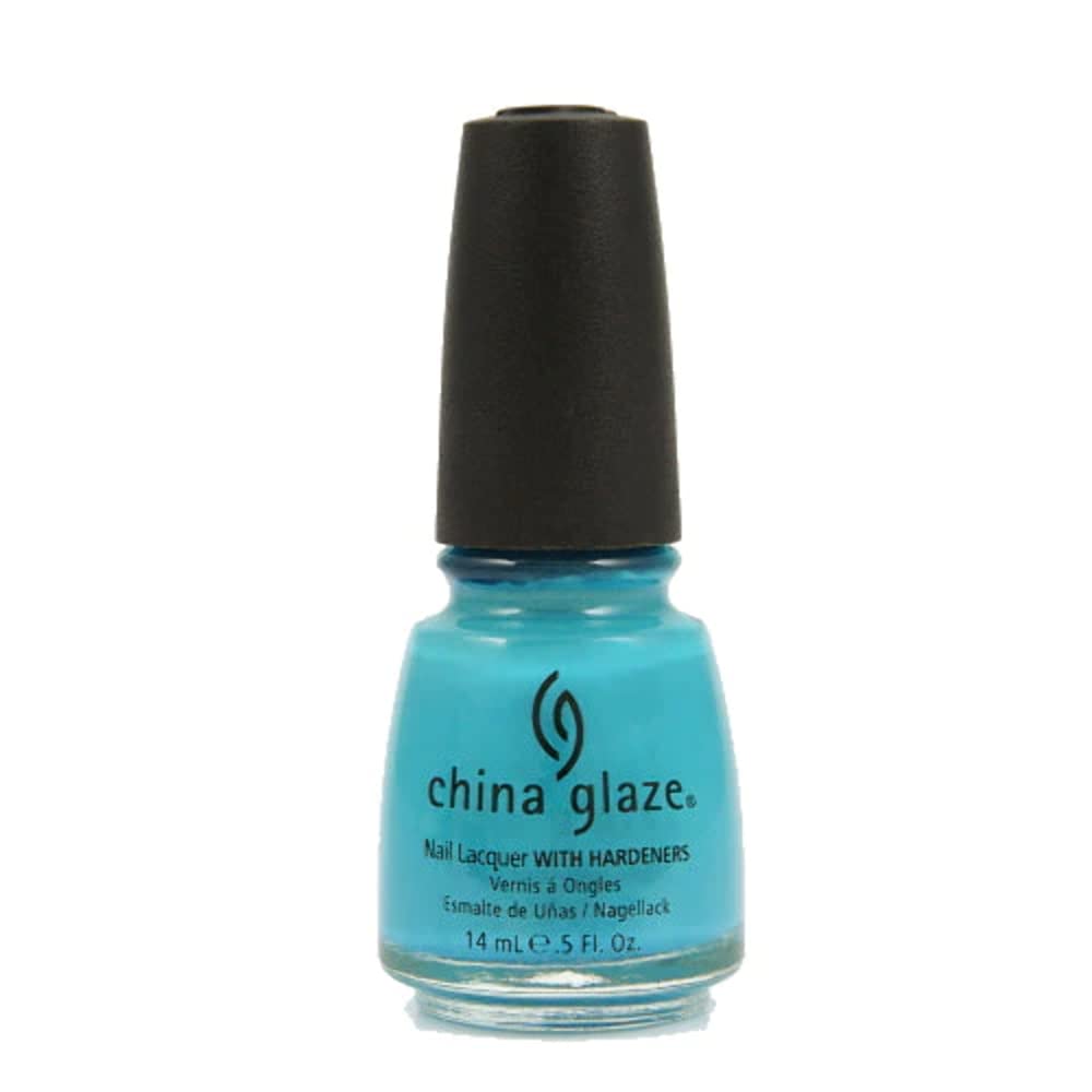 Bottle of bright turquoise creme nail lacquer with a black cap