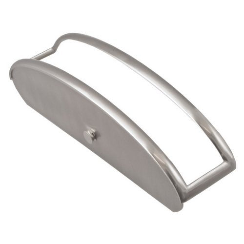 Brushed nickel half-moon end cap with a curved rail and a small center knob