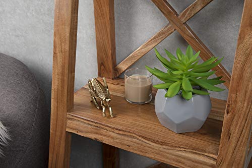 Satin grey geometric planter with a succulent beside a candle and gold beetle on a shelf