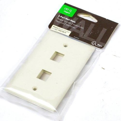 Packaged almond plastic wall plate with two square keystone port openings