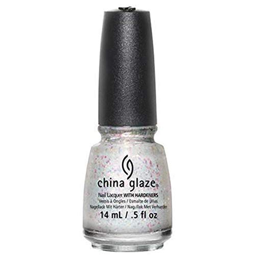 Bottle of clear polish with white and pastel iridescent glitter