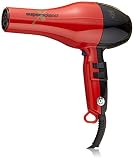 Red and black Solano Supersolanox hair dryer with black cord, side view
