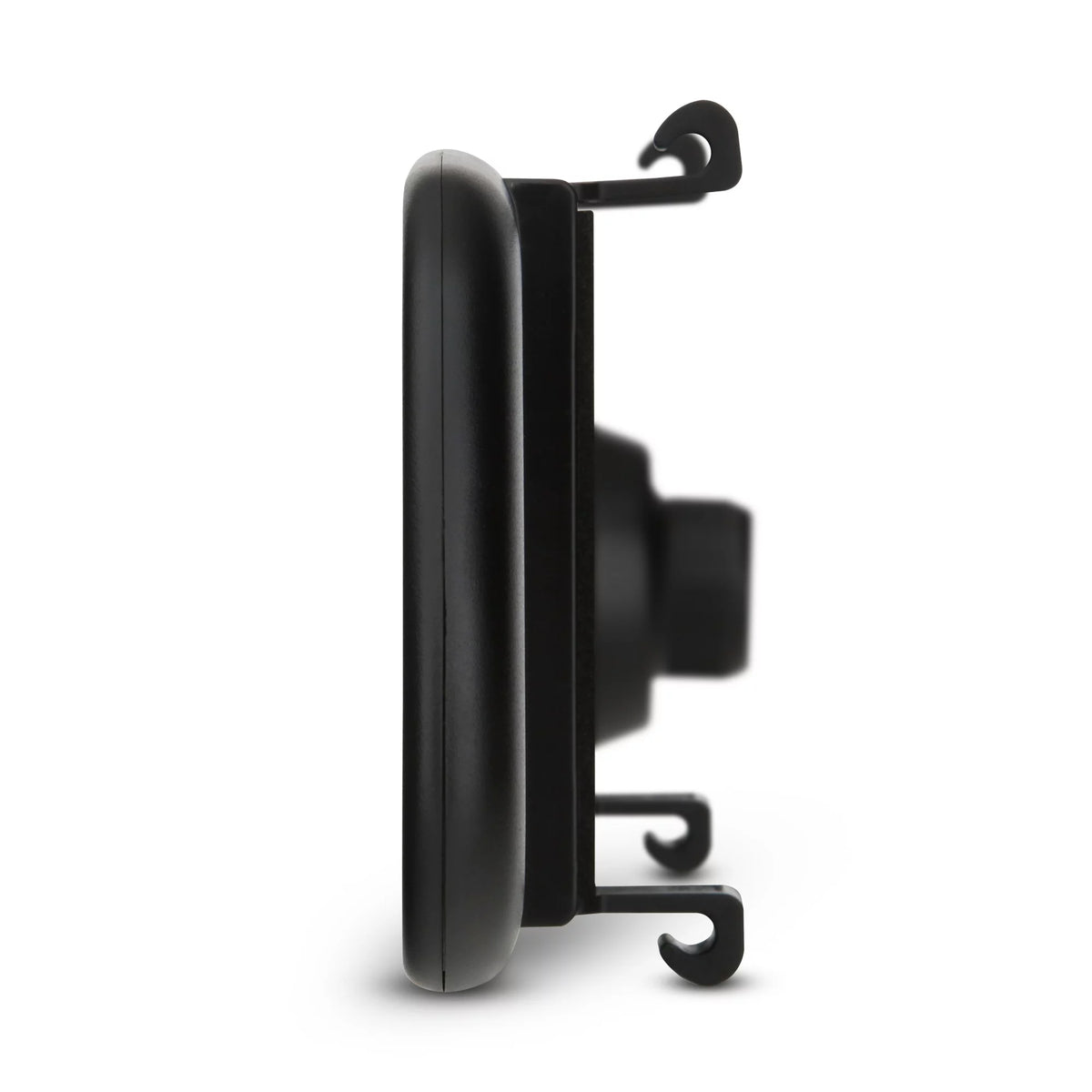Side view of the mirror dash cam showing its hooked straps and lens