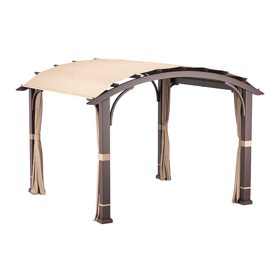 allen + roth 10' x 10' Soft Top Gazebo with Screen, Dark Brown Frame, Light Brown Fabric
