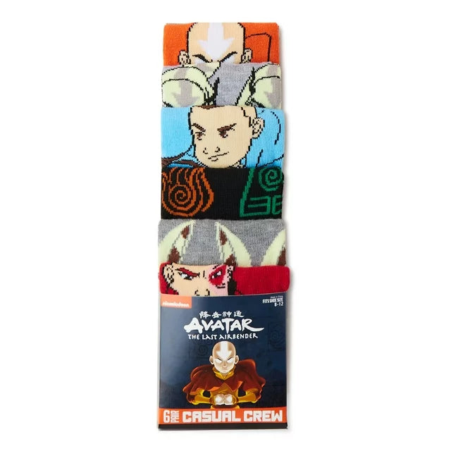 Six pairs of Avatar crew socks folded in their retail sleeve