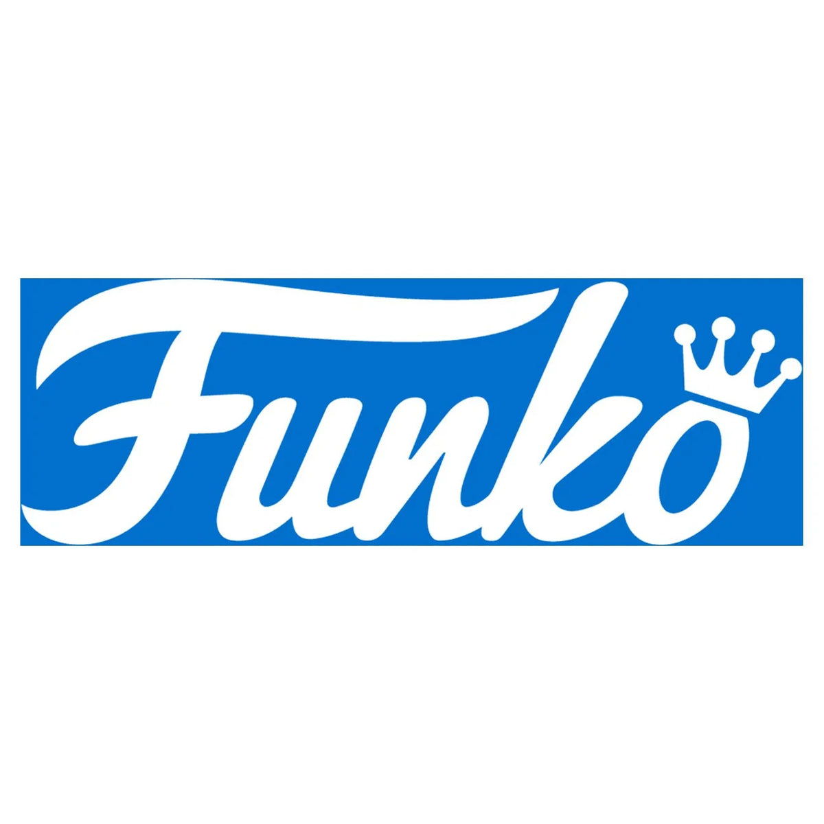 White script brand lettering with a crown on a blue banner