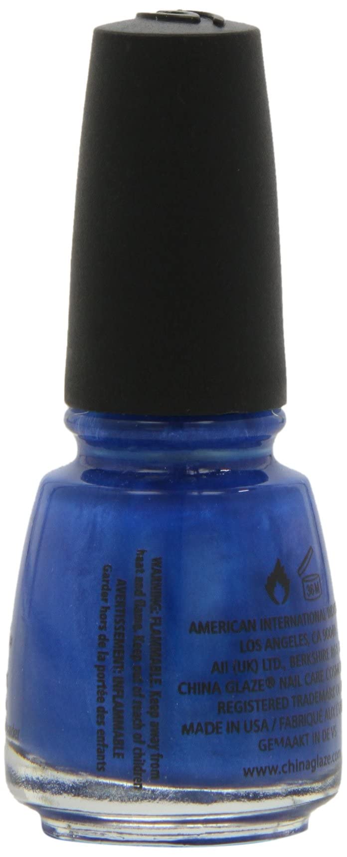 Cobalt blue polish bottle from the back-right showing the 36 month symbol