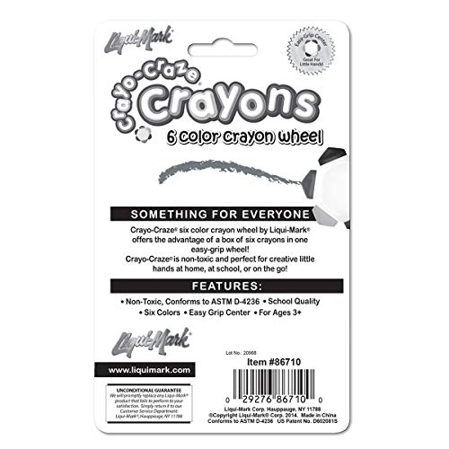 Back of the crayon wheel card with product description, features and barcode