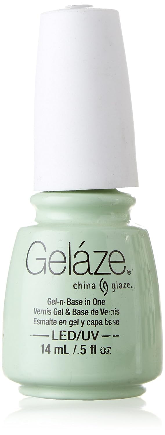 Pale mint green bottle of gel-n-base polish with a white cap, 14 ml