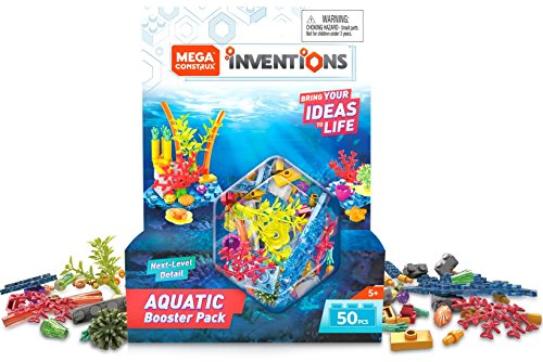 Aquatic booster pack card with loose coral, seaweed and rock building pieces
