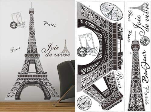 Eiffel Tower decal on a wall next to the three numbered decal sheets