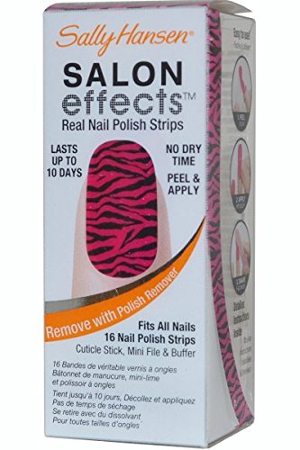 Box of nail polish strips showing a hot pink and black zebra print nail