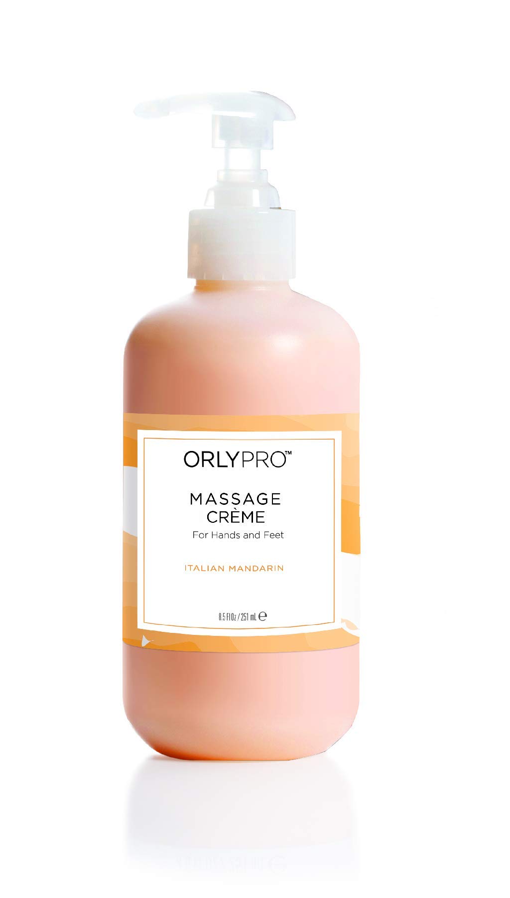 Peach pump bottle of massage creme for hands and feet, Italian Mandarin scent, 8.5 fl oz