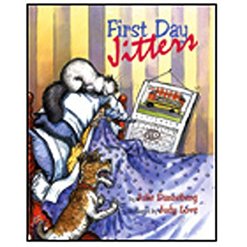 First Day Jitters cover with a figure hiding under the covers and a dog