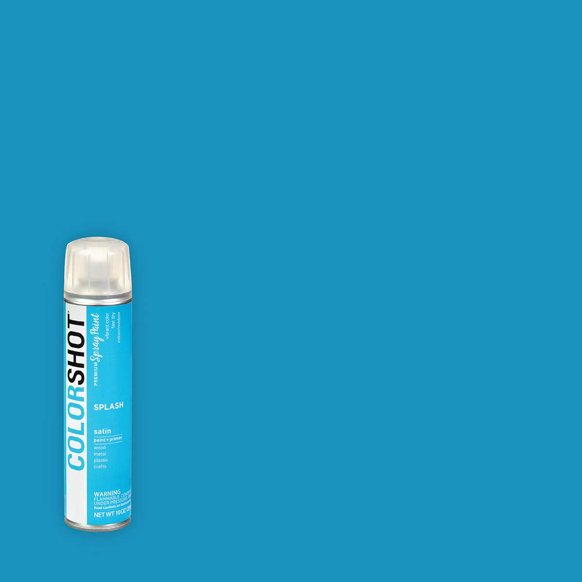 Splash spray paint can on a solid swatch of its light blue colour