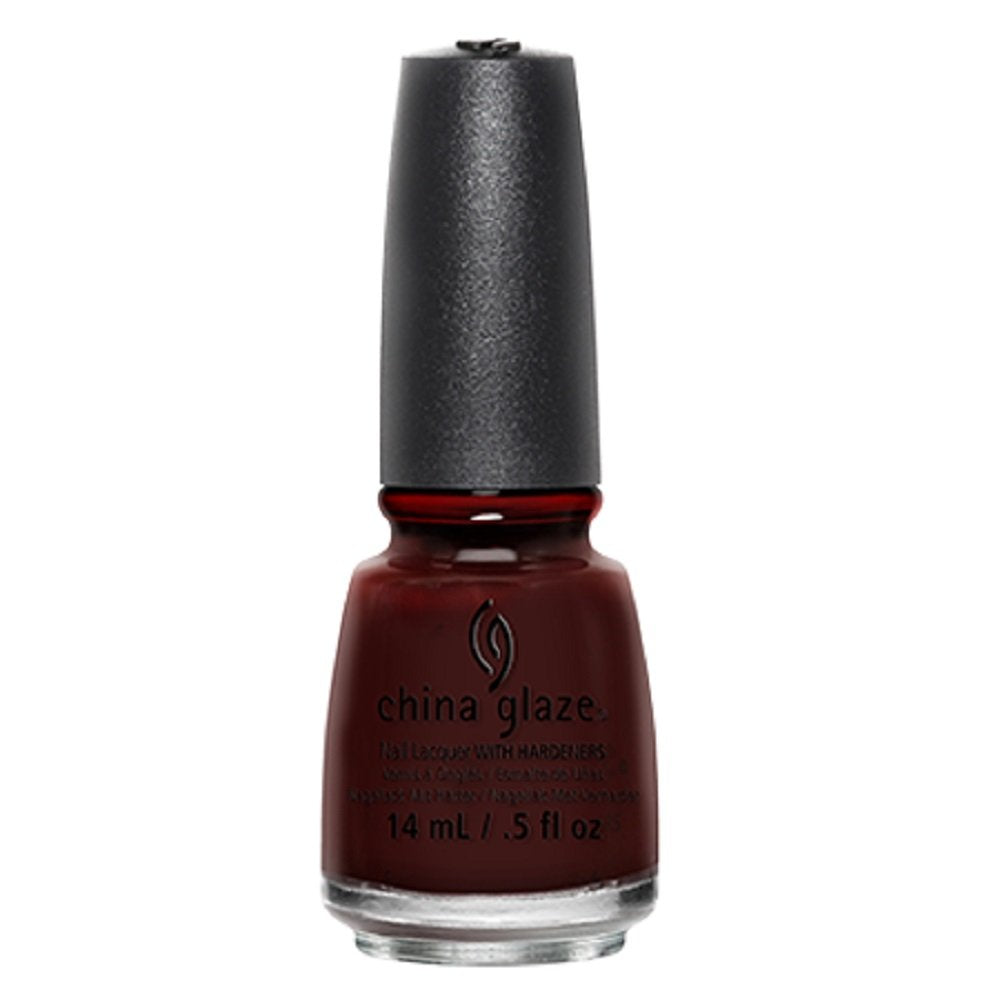 Bottle of deep oxblood red creme nail lacquer with a black cap