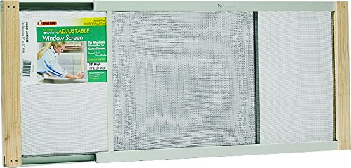 Adjustable window screen with grey mesh, aluminium frame and wooden ends