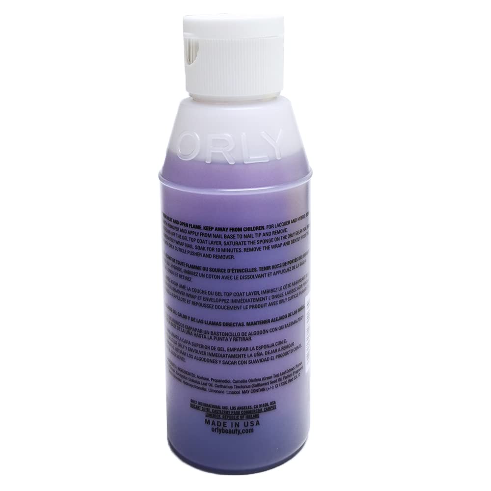 Back of the purple Orly remover bottle with directions and ingredients