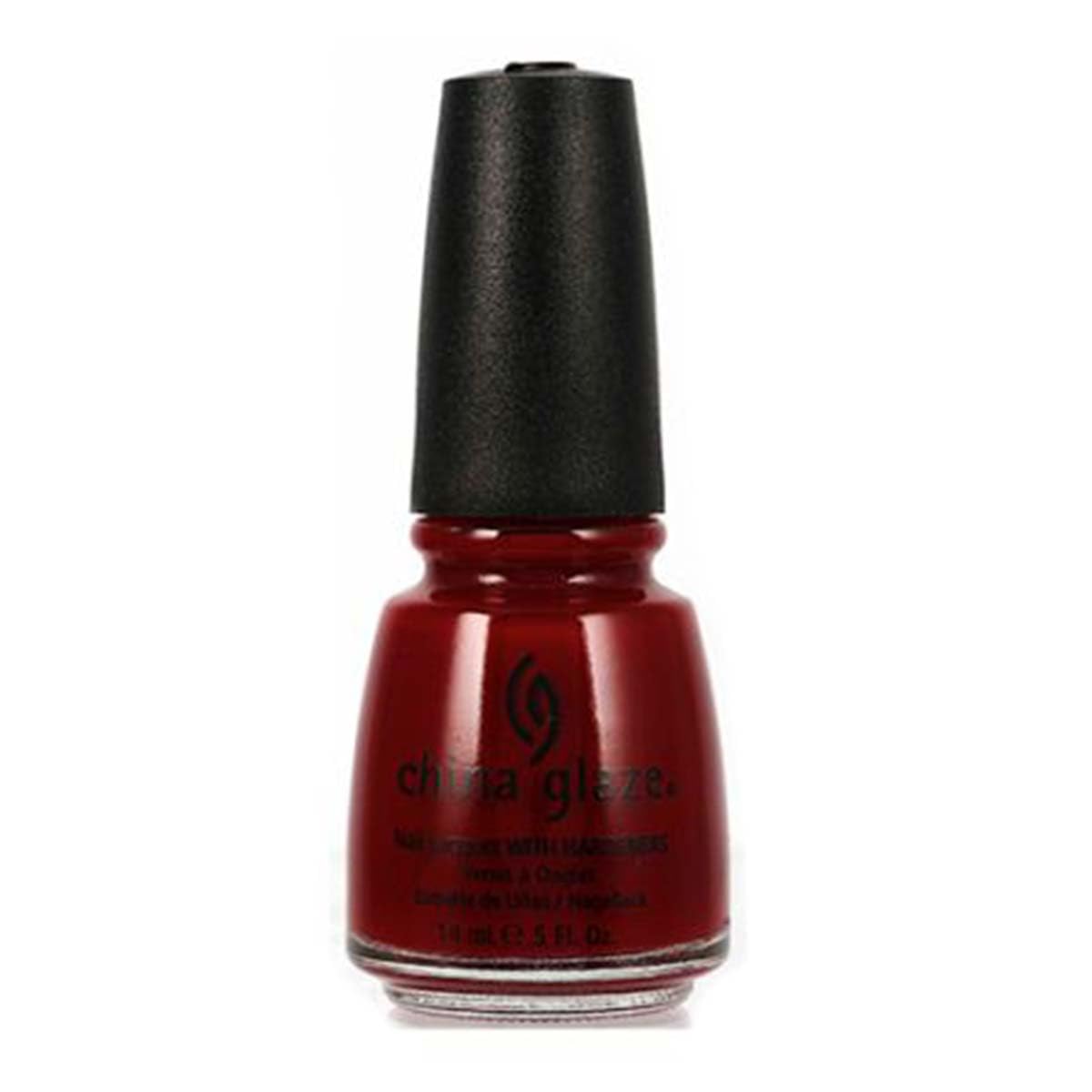 Bottle of deep cherry red creme nail lacquer with a black cap